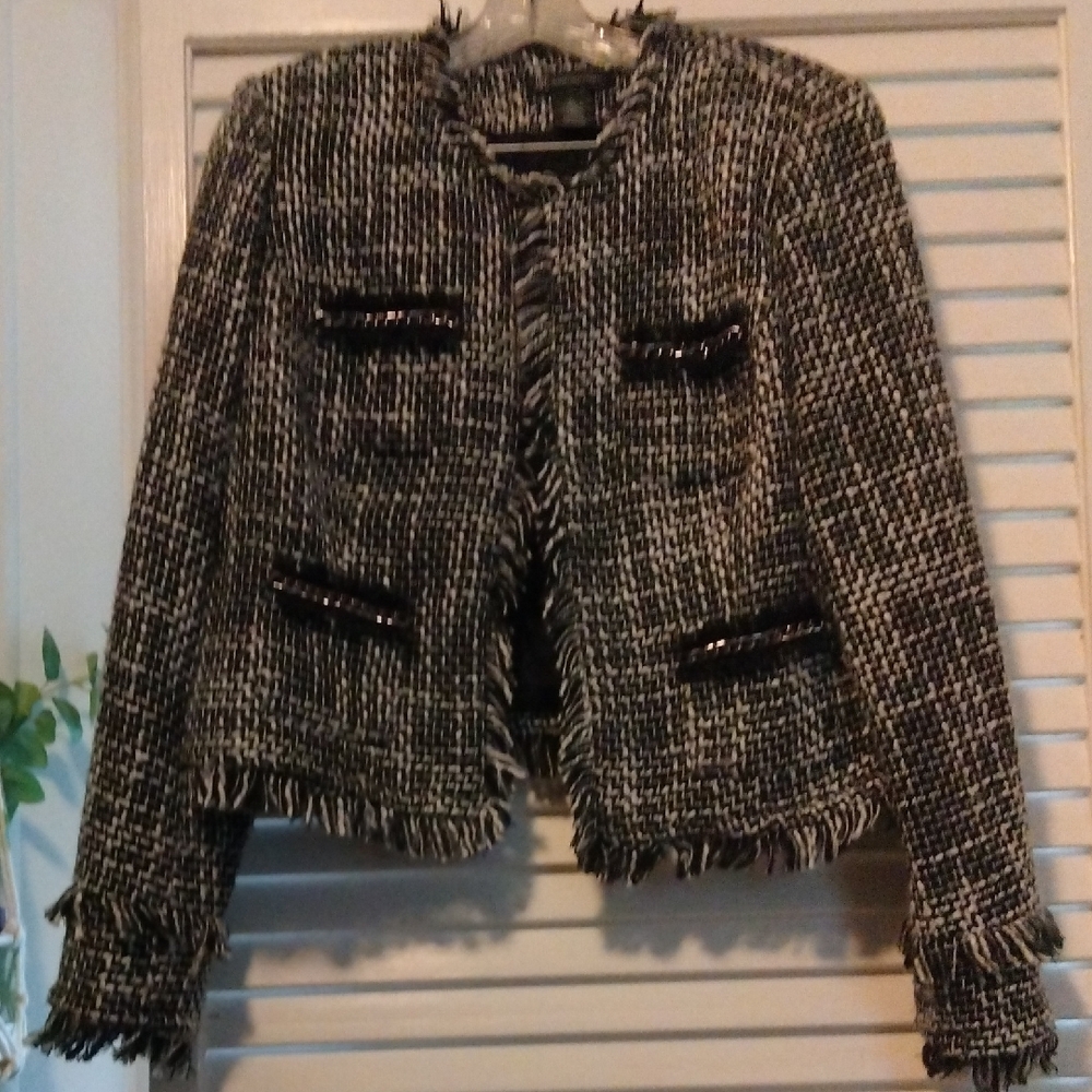 INC International Concepts Black and White Tweed Blazer